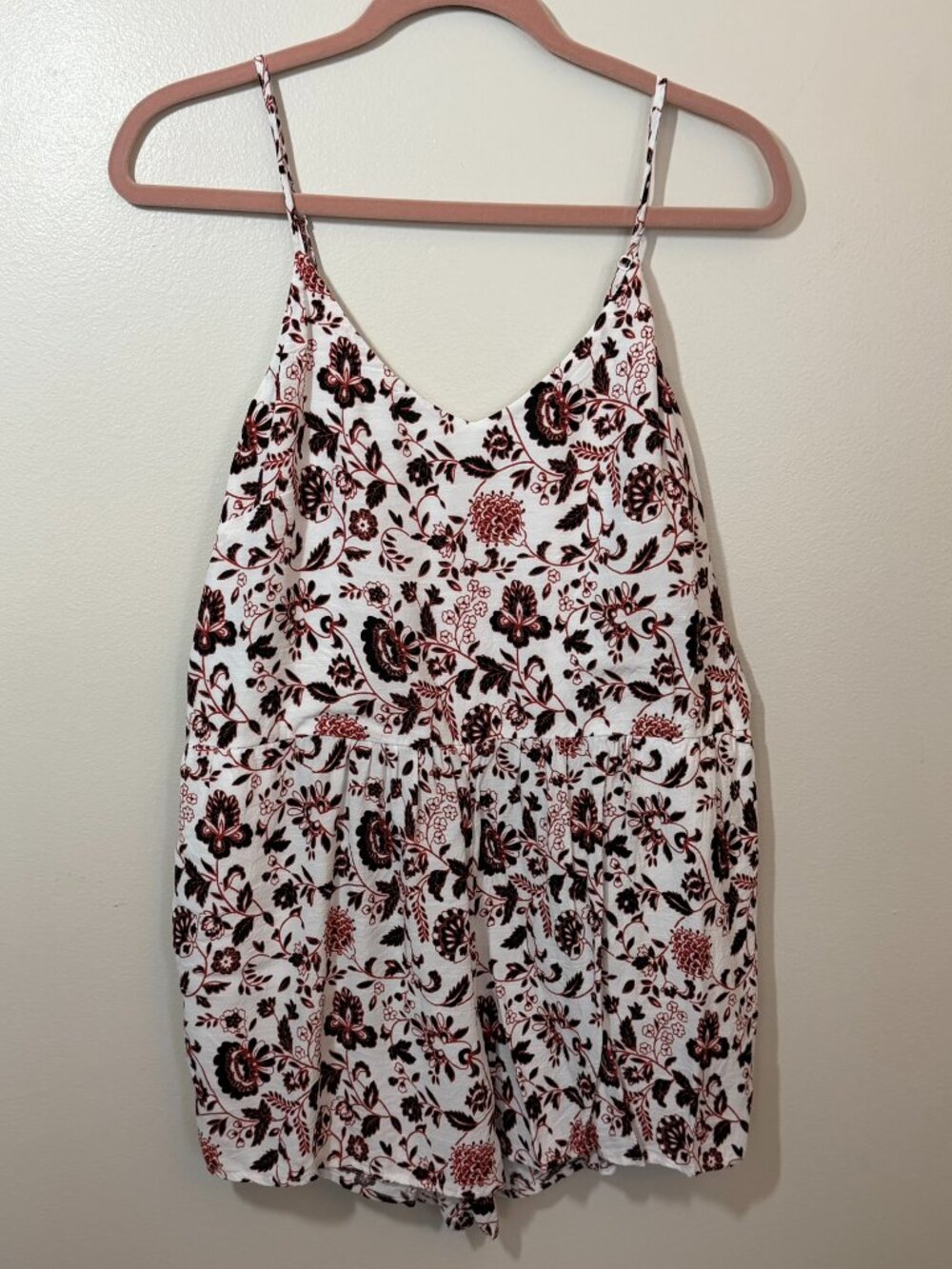 LOFT White Floral Babydoll Romper Medium Sleeveless Pockets